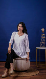 Load image into Gallery viewer, Women's Lakhnavi Handcrafted Modal Cotton Chikankari Top - HONC0198209