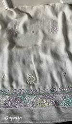 Load image into Gallery viewer, Women's Lakhnavi Handcrafted Pure Silk Georgette Chikankari Kurta and Dupatta set - HONC0249934