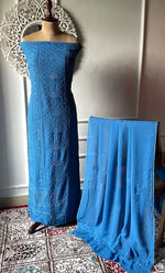 将图像加载到图库查看器中, Women's Lakhnavi Handcrafted Viscose Georgette Chikankari Full Suit Material - HONC0299913