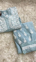 Load image into Gallery viewer, Women's Lakhnavi Handcrafted Muslin Chikankari Kurta And Palazzo Set - HONC0162047