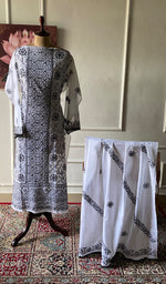 Load image into Gallery viewer, Women Lakhnavi Handcrafted Unstitched Cotton Chikankari Suit Material