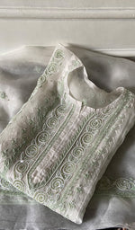 Load image into Gallery viewer, Women's Lucknowi Handcrafted Pure Organza Silk Chikankari Semi- stitched Kurta Dupatta Set- HONC0363193
