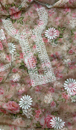 将图像加载到图库查看器中, Disha Women's Lakhnavi Handcrafted Organza Chikankari Unstitched Kurta And Dupatta Set - HONC0201433