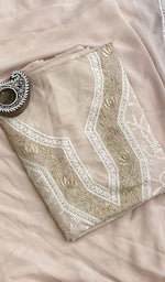 Load image into Gallery viewer, Women's Lakhnavi Handcrafted Pure Silk Georgette Chikankari Full Suit Fabric - HONC0172045