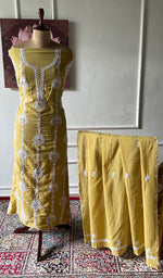 将图像加载到图库查看器中, Women's Lakhnavi Handcrafted Cotton Unstitched Kurta And Dupatta Set - HONC0362874