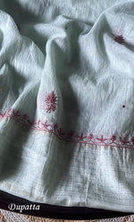 Load image into Gallery viewer, Women's Lakhnavi Handcrafted Mul chanderi Semi -Stitched Kurta And Dupatta Set - HONC0276225