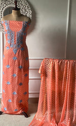 Load image into Gallery viewer, Women's Lakhnavi Handcrafted Chanderi Silk Unstitched Kurta And Dupatta Set - HONC0324542