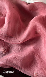 将图像加载到图库查看器中, Women's Lakhnavi Handcrafted Pure Organza Chikankari Unstitched Kurta And Dupatta Set- HONC0294428