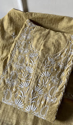 Load image into Gallery viewer, Women's Lakhnavi Handcrafted Linen Cotton Semi -Stitched Anarkali And Dupatta Set - HONC0246477