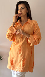 将图像加载到图库查看器中, Women's Lakhnavi Handcrafted Cotton Chikankari Top - HONC0325794