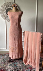 将图像加载到图库查看器中, Women's Lakhnavi Handcrafted Viscose Georgette Chikankari Full Suit Material - HONC0299908