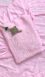Load image into Gallery viewer, Women's Lakhnavi Handcrafted Viscose Georgette Chikankari Full Suit Material - HONC0155227