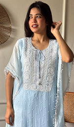 Load image into Gallery viewer, Women's Lucknowi Handcrafted Mul chanderi Chikankari Kaftan - HONC07860458