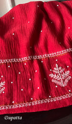 Load image into Gallery viewer, Maira Women's Lakhnavi Handcrafted Mul Chanderi Semi - Stitched Anarkali Kurta And Dupatta Set - HONC0251759