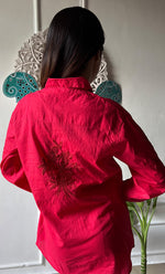 将图像加载到图库查看器中, Women's Lakhnavi Handcrafted Cotton Chikankari Top - HONC0299406