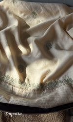 将图像加载到图库查看器中, Women's Lakhnavi Handcrafted Munga Silk Semi - Stitched Chikankari Kurta And Dupatta Set- HONC0259744