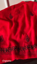 Load image into Gallery viewer, Red Color Women Lucknowi Handcrafted Faux-Georgette Chikankari Semi - Stitched Suit Material