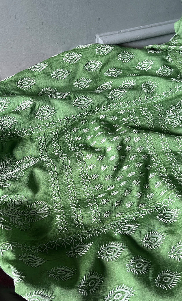 Women's Lakhnavi Handcrafted Munga Silk Chikankari Unstitched Kurti Fabric - HONC0270478