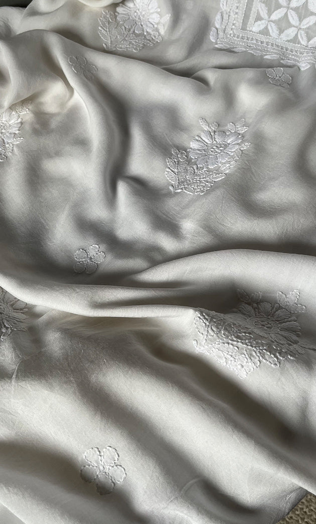 Women's Lakhnavi Handcrafted Modal Cotton Chikankari Unstitched Kurti Fabric - HONC0242107