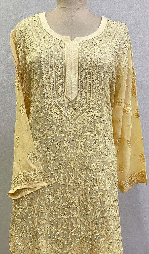 Fareeha Women's Lakhnavi Handcrafted Viscose Georgette Chikankari Kurti - HONC0318837