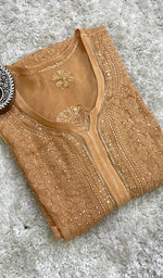 将图像加载到图库查看器中, Women's Lakhnavi Handcrafted Viscose Georgette Chikankari Kurti - HONC0172052