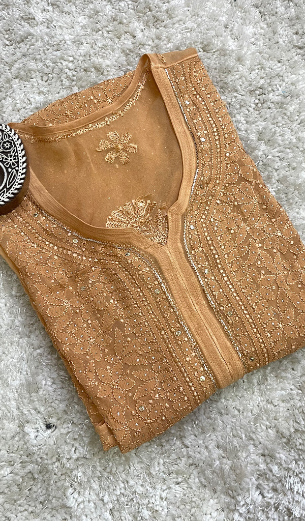 Women's Lakhnavi Handcrafted Viscose Georgette Chikankari Kurti - HONC0172052