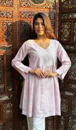 Load image into Gallery viewer, Women's Lakhnavi Handcrafted Chanderi Silk Chikankari Top - HONC0261126