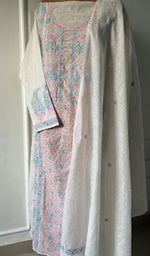 Load image into Gallery viewer, Women's Lakhnavi Handcrafted Linen Cotton Semi -Stitched Kurta And Dupatta Set - HONC0269955