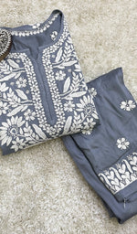 Load image into Gallery viewer, Women's Lakhnavi Handcrafted Modal Cotton Chikankari Kurta And Palazzo Set - HONC014311