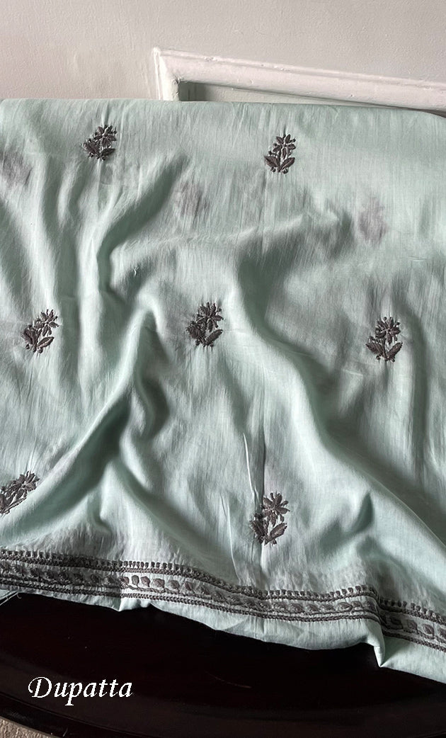 Women's Lakhnavi Handcrafted Cotton Chikankari Kurta And Kurta Dupatta Set - HONC0245292