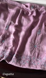 将图像加载到图库查看器中, Women's Lakhnavi Handcrafted Satin Silk Chikankari Kurta And Kurta Dupatta Set - HONC0283639