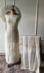 Load image into Gallery viewer, Saanvi Women's Lakhnavi Handcrafted Mul Chanderi Unstitched Kurta And Dupatta Set- HONC0337743