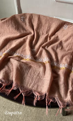 Load image into Gallery viewer, Women's Lakhnavi Handcrafted Chanderi  Silk Semi - Stitched Kurta And Dupatta Set- HONC0273154