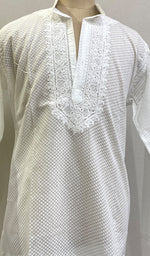 将图像加载到图库查看器中, Men's Lucknowi Handcrafted Cotton Chikankari Kurta - HONC0201089