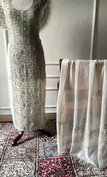 Load image into Gallery viewer, Women's Lakhnavi Handcrafted Unstitched Mul Chanderi Kurta And Dupatta Set - HONC0327487