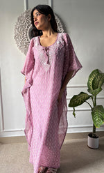 Load image into Gallery viewer, Rabia Women's Lucknowi Handcrafted Mul chanderi Chikankari Kaftan - HONC0326232