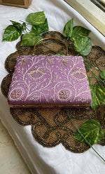 Load image into Gallery viewer, Elegant Lavender Handcrafted Chikankari Clutch- HONC0308933