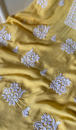 将图像加载到图库查看器中, Simran Women's Lakhnavi Handcrafted Modal Cotton Chikankari Unstitched Kurti Fabric - HONC0261059