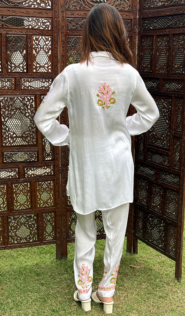 Women's Lakhnavi Handcrafted Modal Cotton Chikankari Top And Pant Set - HONC0244566