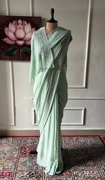 Load image into Gallery viewer, Women's Lakhnavi Handcrafted Viscose Georgette Chikankari Saree - HONC0337526