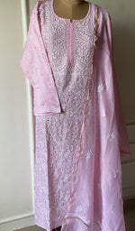 Load image into Gallery viewer, Asiyah Women's Lakhnavi Handcrafted Mul Chanderi Semi - Stitched Kurta And Dupatta Set - HONC0261775