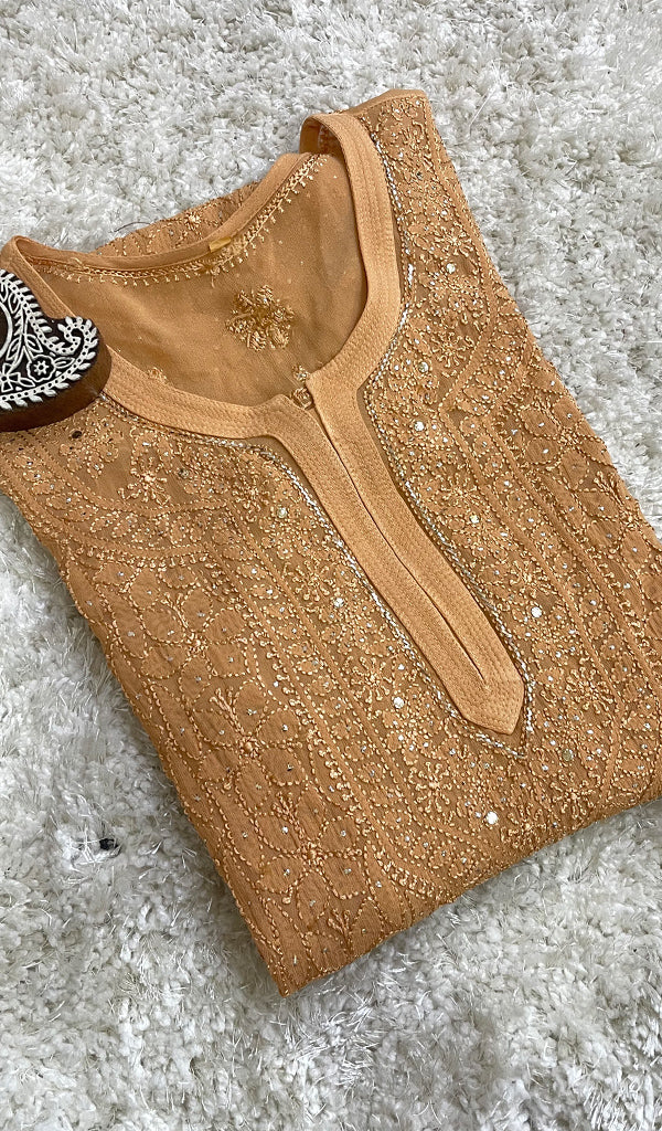 Women's Lakhnavi Handcrafted Viscose Georgette Chikankari Kurti - HONC0172071