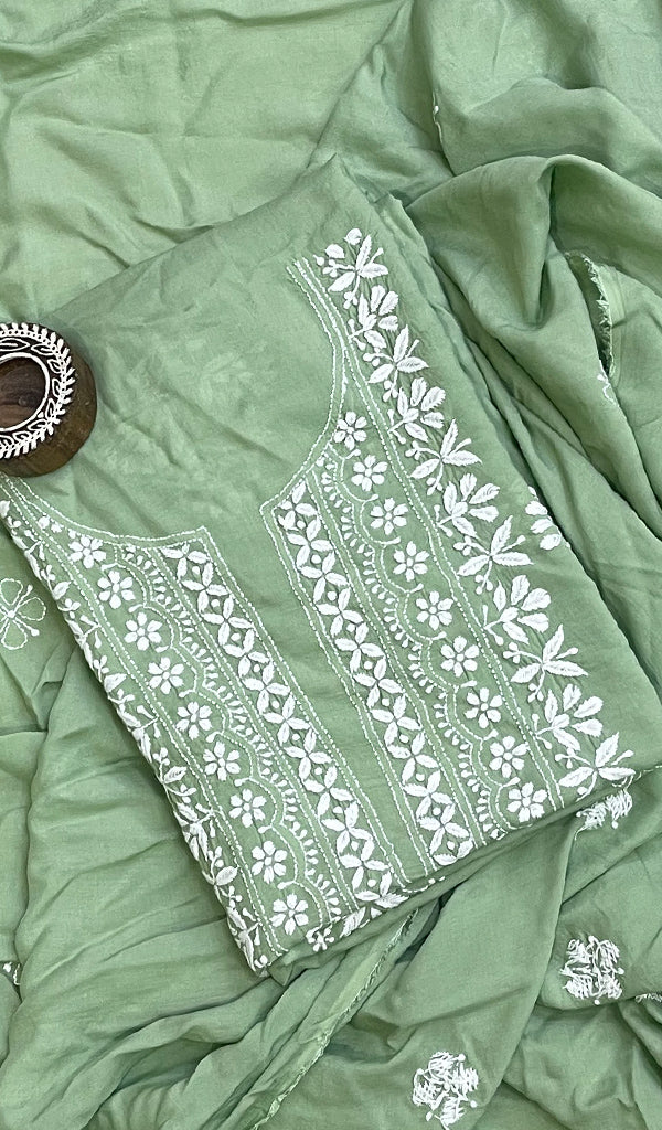 Women's Lakhnavi Handcrafted Modal Cotton Chikankari Kurta And Dupatta Set - HONC0197256