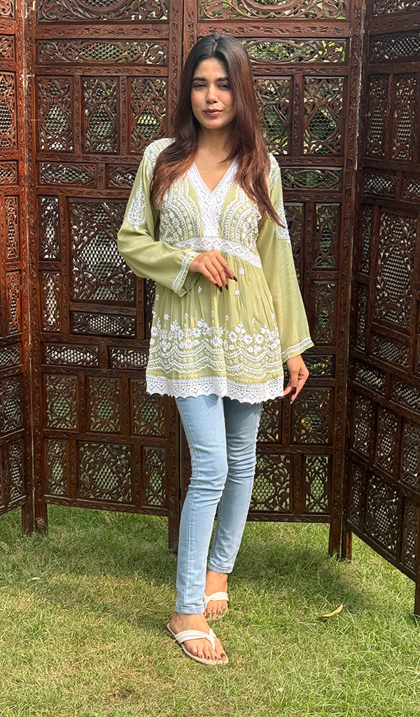 Alshifa Women's Lakhnavi Handcrafted Modal Cotton Chikankari Top - HONC0246745