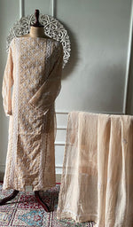 Load image into Gallery viewer, Women's Lakhnavi Handcrafted Mul Chanderi Semi - Stitched Kurta And Dupatta Set - HONC0339041