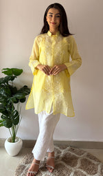Load image into Gallery viewer, Women's Lakhnavi Handcrafted Mul Chanderi Chikankari Top - HONC0364862