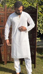 Load image into Gallery viewer, Men's Faux-Georgette Hakoba Kurta - HONC0261835