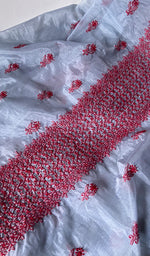 将图像加载到图库查看器中, Lakhnavi 手工制作的欧根纱 Chikankari 未缝合 Kurti 面料 - Honc0133589