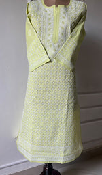 将图像加载到图库查看器中, Women's Lakhnavi Handcrafted Cotton Chikankari Kurti - HONC0274210