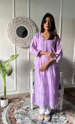 将图像加载到图库查看器中, Women's Lucknowi Handcrafted Raw silk Chikankari Kurti - HONC0330089